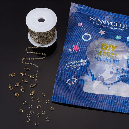 SUNNYCLUE 32.8Feet/10m Antique Bronze Chain Bulk Brass Curb Chain 2.6x2x0.3mm Links Cable Chains for Jewelry Making Chains 100Pcs Iron Jump Rings ...