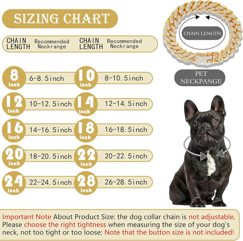Cuban Link Dog Collar Gold Crystal Dog Necklace Metal Chain Collar with Design Secure Buckle Pet Collar Jewelry Accessories for Small Medium Large...
