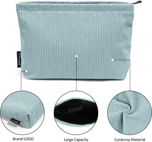 MAANGE Small Makeup Bag For Purse, Travel Cosmetic Bag Makeup Pouch Corduroy Portable Versatile Zipper Pouch For Women (GREEN)...