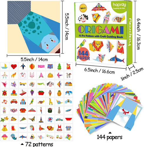 Origami Kit 144 sheets Origami Paper for Kids 72 Patterns with Craft Guiding Book...