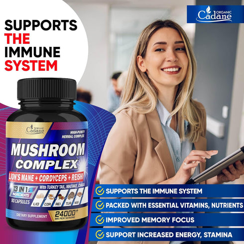 24000mg Mushroom Complex Supplements - Brain, Memory, Energy Production & Immune System - 13in1 Concentrated with Lions Mane Mushroom, Reishi, Tur...