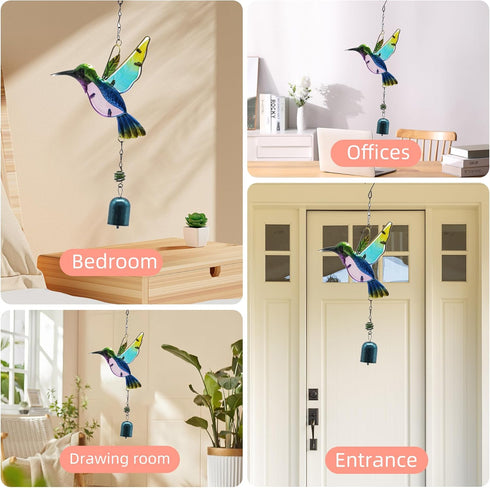 Wind Chimes Hummingbird, Garden Small Wind Chime for Home, Party, Festival Decor, Glass Garden Decoration Indoor/Outdoor, Lifelike Hummingbird Bel...