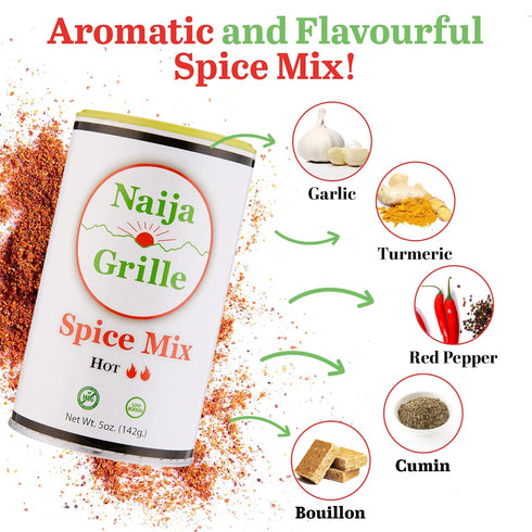 Naija Grille Seasoning - Hot - All Purpose Spice Mix for Chicken, Beef, Fish, Vegetables, and More - Elevate Flavor with Seasoning for Cooking, Gr...
