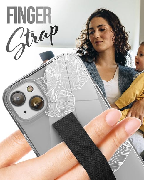 ENCASED Finger Loop Case Designed for iPhone 14 with Strap Grip and Screen Protector (Clear/White Lace Leaf)...