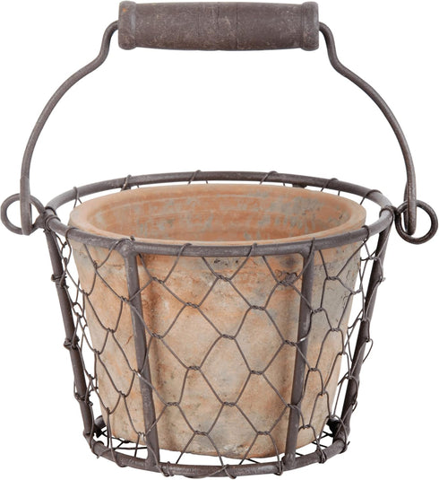 Esschert Design AT09 Aged Terracotta Single Pot with Metal Basket with Handle...
