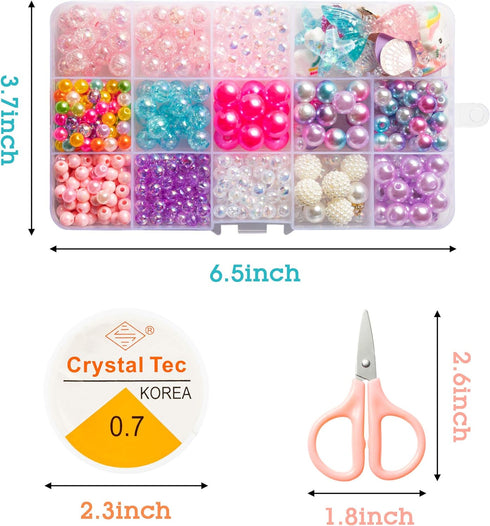 OSNIE Kids DIY Bead Jewelry Making Kit with 400+ Beads & Charms for Creative Bracelets Necklaces Rings, Children Mermaid Starfish Shell Princess N...