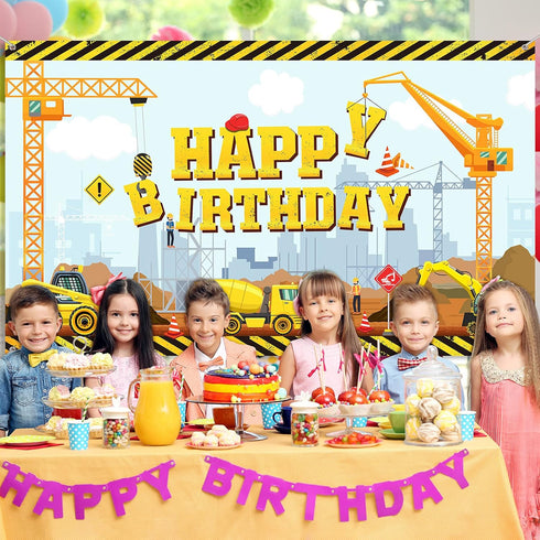 Irenare Construction Happy Birthday Backdrop Dump Truck Background Excavator Crane Birthday Party Banner Digger Excavator Truck Background Photogr...