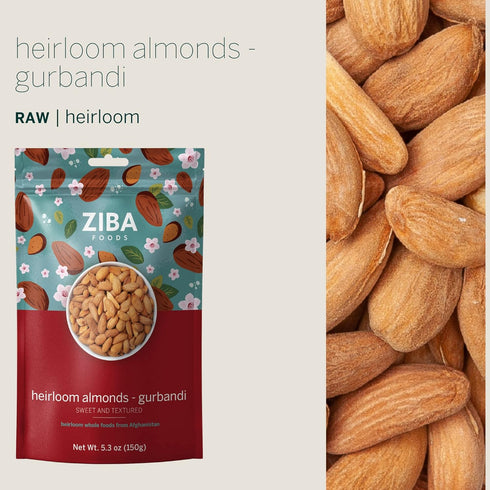 Ziba Foods Heirloom Gurbandi Raw Almonds | Non-GMO, Vegan, Whole 30 Friendly, Keto & Paleo | Heirloom Superfood Naturally High In Vegan Protein & ...