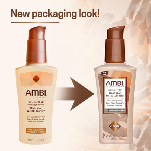 Ambi Even & Clear Purifying Charcoal Black Soap Facial Cleanser With Nutrient Rich Sweet Potato Complex | Helps Even Skin Tone | 3.5 Ounce...