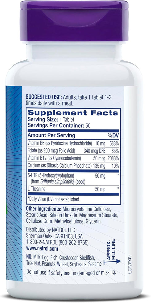 Natrol Mood Positive 5-HTP 50mg With L-Theanine, Vitamin B6, Vitamin B12 and Folate, Dietary Supplement Helps Support a Positive Mood, 50 Tablets,...