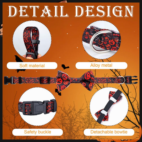 4 Pcs Halloween Dog Collar with Bow Tie Adjustable Basic Dog Collars Soft Comfortable Halloween Dog Cat Collar with Plastic Buckle for Puppy Small...