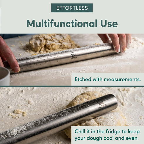 Ultra Cuisine French Rolling Pin for Baking – Tapered Stainless Steel Design with Measurements, Professional or Home Use with Pizza, Cookie, & Pas...
