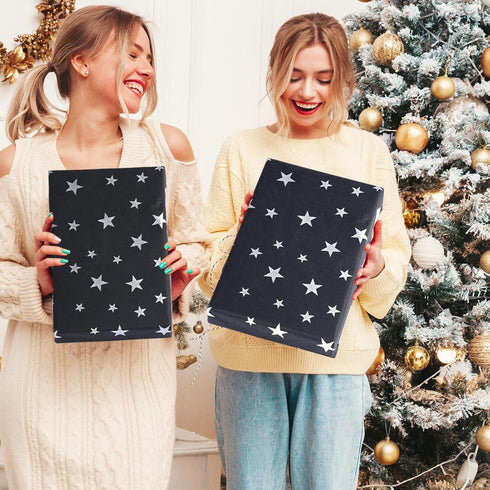 Bolsome 120 Sheets 20 * 14 Inches Black Tissue Paper with Silver Stars, Black Silver Tissue Paper for Gift Wrapping, Silver Stars Tissue Paper for...