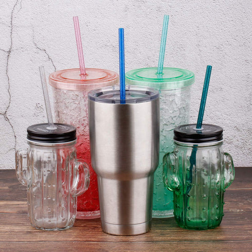 Dakoufish BPA-Free 12 Piece 11 Inch Reusable Clear Plastic Glitter Sparkle Drinking Straw Plus one Cleaning Brush (6color,11inch)...