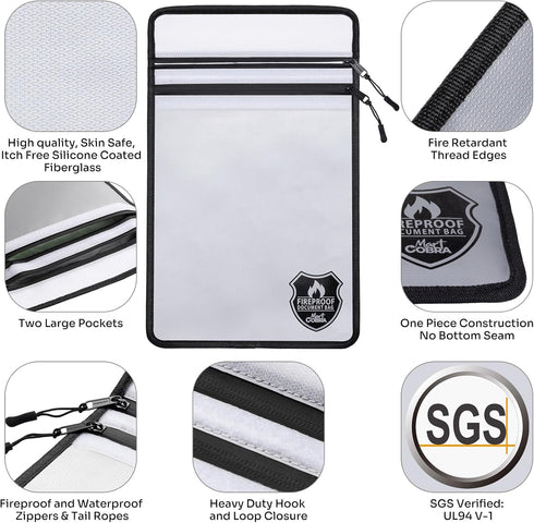 Mart Cobra Fireproof Document Bag with Zipper Fire and Waterproof Document Storage Fireproof Money Bag for Cash Fire Proof Bag for Documents Safe ...