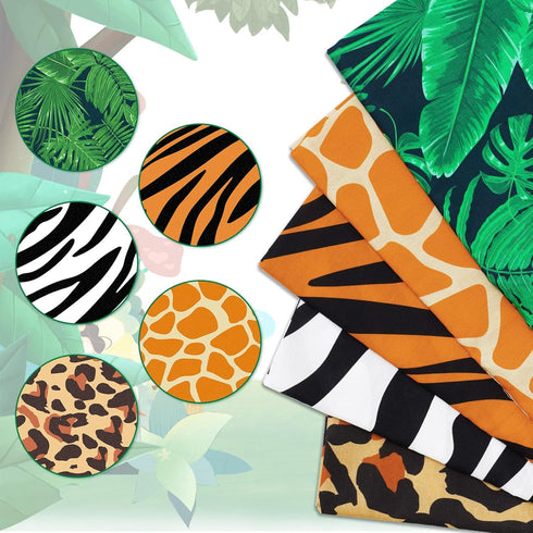 Whaline 5Pcs Safari Theme Cotton Fabric Bundles 18 x 22 Inch Animal Print Fat Quarters Safari Animal Quilting Patchwork Squares Sewing Fabrics for...