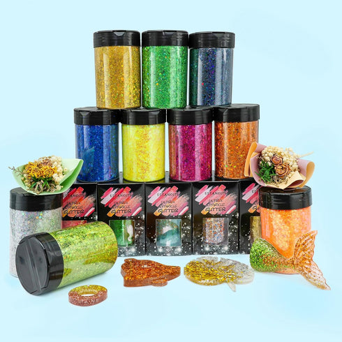 Holographic Chunky Glitter, 5.64oz/160g Craft Glitter Powder Mixed Chunky Flakes, Iridescent Sequins for Nail Art, Hair, Body, Epoxy Resin, Tumble...