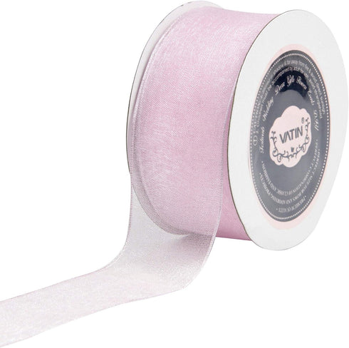 VATIN Light Pink Organza Wired Ribbon, 1-1/2" Pink Sheer Ribbon with Metallic Edge for Christmas Tree Decoration Gift Wrapping Wedding Crafts -25 ...