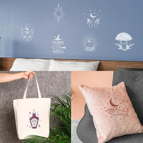 Magic Style Stencils for Painting - 20 Pcs Magic Potion Fairy Crystal Ball Stars Moon Ancient Book Flowers Mushrooms Butterfly DIY Craft Template ...