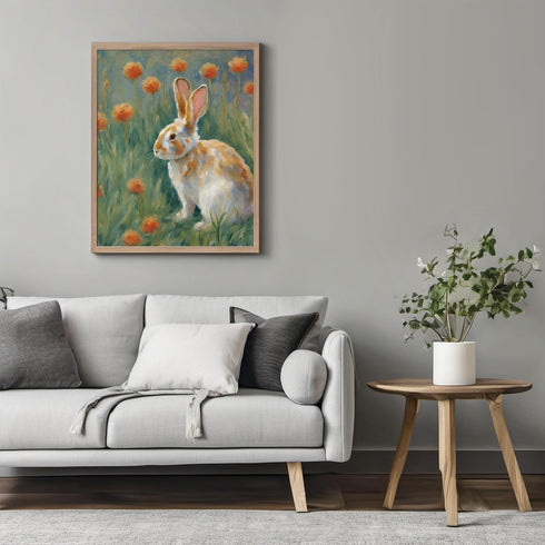 Posterizer 1 pcs- Beautiful rabbit in the middle of orange flowers-Art for Animal Lovers-Floral Botanical Art- Gift for Men Women Teens-decor for ...