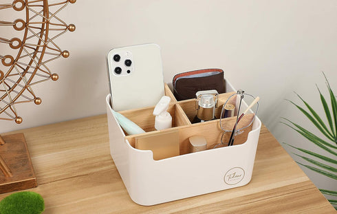 Desk Organizer, Pen & Pencil Holder - Desktop Caddy with 5 Compartments - Multi-Functional Table Storage Box for Home and Office with Adjustable W...