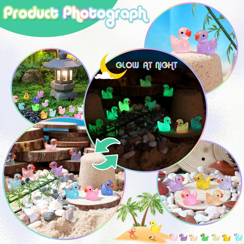 225 Pcs Luminous Mini Resin Ducks Bulk 15 Colors Tiny Duck Glow in The Dark for Garden Micro Landscape Dollhouse Aquarium Potted Ornament Charms B...