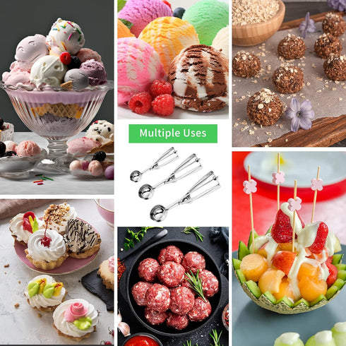3PCS Ice Cream Scoop,Premium cookie scoop set,Small/Medium/Large stainless steel Scoops,Professional Ice cream Scooper with Trigger Release for Ba...