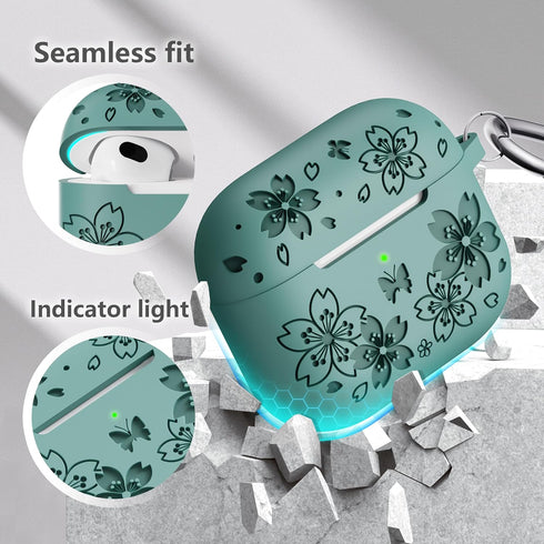 for Airpods 3rd Generation Case - Silicone Case Compatible with Airpods Case 3rd Generation - Butterfly Flowers Engraved Design for Airpods 3rd Ge...