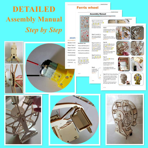 Electric Wooden Ferris Wheel Building Kit - DIY STEM Educational Toys for Girls and Boys - 3D Working Construction Scientific Model Kits - Enginee...