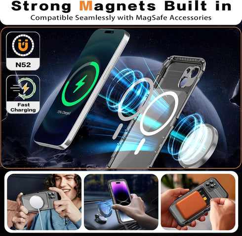 iPhone 15 Pro Max Waterproof Case Compatible with MagSafe, Metal Heavy Duty IP68 Underwater Built-in Screen Protector, Military Grade Shockproof R...