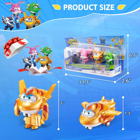 Super Wings 2" Transform-a-Bot 4-Pack, Supercharged Paul, Dizzy, Golden Boy, Mira, Airplane Toys Mini Action Figures, Preschool Toys for 3 4 5 Yea...