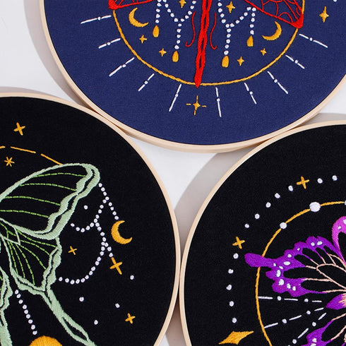 Louise Maelys 3 Set Tarot Embroidery Kits for Beginners with Moon Butterfly dragonfly and moth pattern,Adults Starter Cross Stitch Kit DIY Needlep...