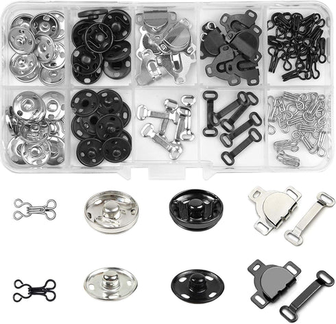 Sew-on Snap Press Button,Sewing Hook and Eye Closure for Skirt, Dress, Bra,Clothes Craft...