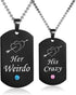His Crazy Her Weirdo Couple Pendant Necklaces His & Hers Matching Set Titanium Stainless Steel Couple Pendant Necklace Engraved Jewelry Set, Perfe...