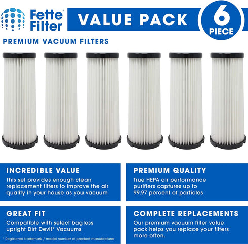 Fette Filter - Vacuum HEPA Filter Compatible with Dirt Devil F1 (F-1) Compare to Part # 3JC0280000, 3-JC0280-000 & 2JC0280000, 2-JC0280-000 (Pack ...