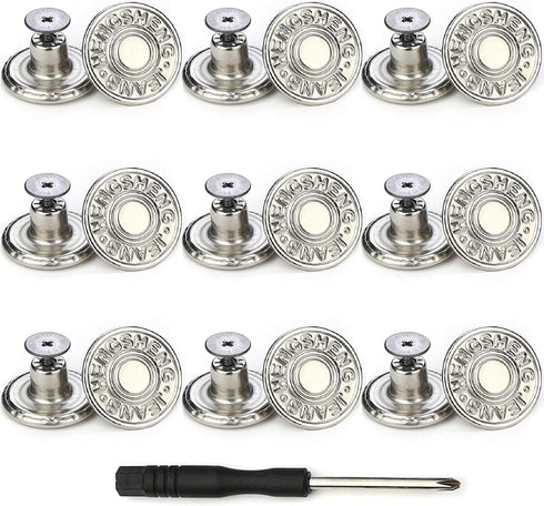 Jeans Buttons Replacement, Instant No Sew Buttons for Pants with Tool (Silver, 17MM)...