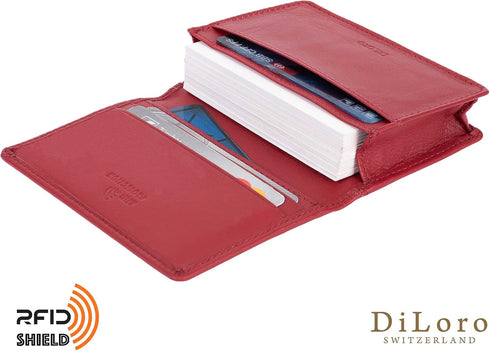 RFID Leather Wallet for Men or Women Travel Bifold Card Holder Full Grain Cow Nappa 4"x3" Expandable to 1" Thick (Red Nappa)...