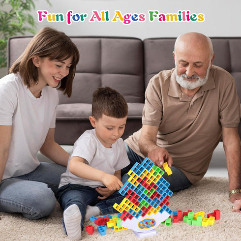 48 Pcs Tetra Tower Game, Stack Attack Family Board for 2 Players Family Games, Building Blocks Stacking Balance Games Toys for Kids, Adults, Frien...
