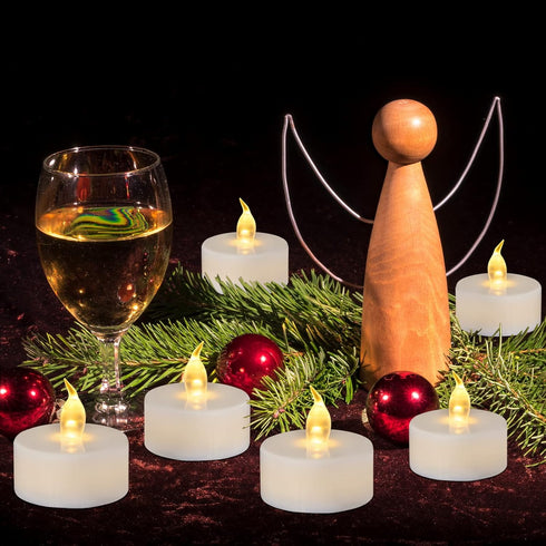 24 Pack Flameless Tealight Candles: Battery - Powered Tea Light Candles,Bright Flickering Holiday Gift Electric Tealights Candles,for Seasonal & F...