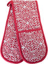 Kitchen BBQ Christmas Red Holiday Double Oven Mitts Gloves | Extra Long & Thick, Heat Resistant | Quilted Attached 1 Piece Oven Gloves | 100% Cott...