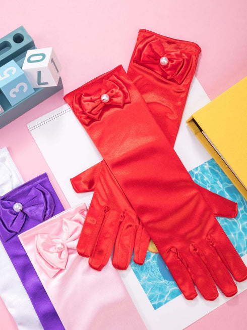 Zhanmai 9 Pairs Girls Satin Gloves Bowknot Gloves Princess Gloves for Kids Party, Wedding, Formal Pageant, Ages 3T to 8 Years, Color 3, Small...