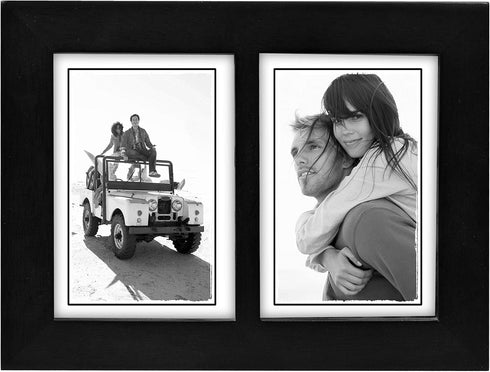 Malden 673-35SD Double 3.5x5 Picture Frame - Wide Real Wood Molding, Real Glass - Black...