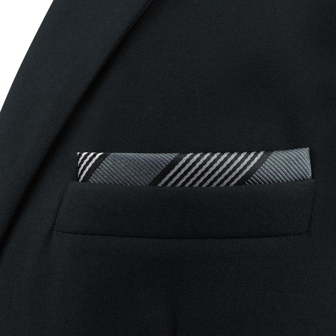 S&W SHLAX&WING Grey Men's Pocket Square Stripes Dark Gray for Suits 12×12...