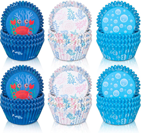 Whaline 600Pcs Ocean Themed Cupcake Liners Summer Baking Cups Crab Coral Starfish Sea Life Cupcake Wrappers Holders Muffin Liners for Bridal Baby ...