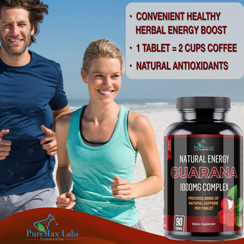 Natural Energy Guarana 1000MG - provides 200MG of herbal caffeine (2 cups coffee), antioxidants, boost energy, natural caffeine tablets, 90 Tablet...