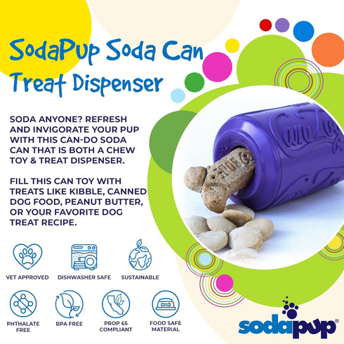 SodaPup Soda Can – Durable Dog Treat Dispenser & Chew Toy Made in USA from Non-Toxic, Pet Safe, Food Safe Natural Rubber Material for Mental Stimu...