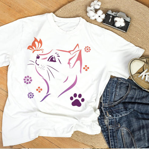 FINGERINSPIRE Cat Stencil 11.8x11.8inch Square Painting Stencil Cat Head Stencil Butterfly Template Cat Paw Stencil Washable Drawing Template for ...