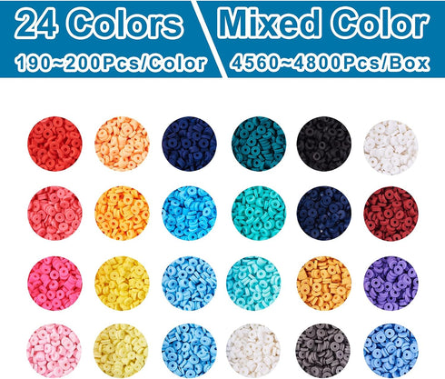 Beadthoven 9120pcs 4mm Vinyl Clay Heishi Beads Kit 24Colors Flat Round Disc Polymer Clay Beads Loose Handmade Spacers for DIY Necklace Bracelet Je...