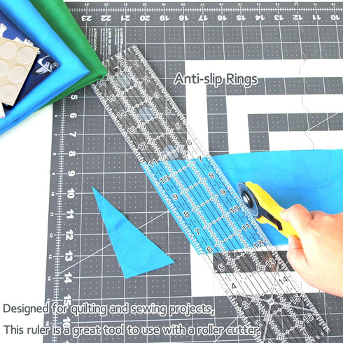 Acrylic Quilters Ruler,Sewing Ruler,3-Inch by 17-Inch, Non Slip Rings 15 Pieces for Quilting and Sewing...