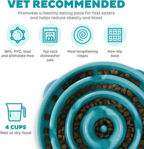 Outward Hound Fun Feeder Slo Bowl, Slow Feeder Dog Bowl, Large/Regular, Turquoise...